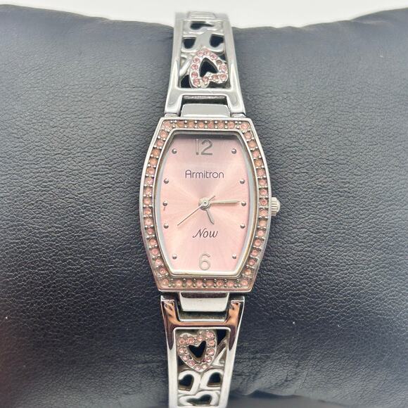 Armitron Silver Tone Pink Crystals Stainless Steel Women’s Watch New Battery - Picture 1 of 8